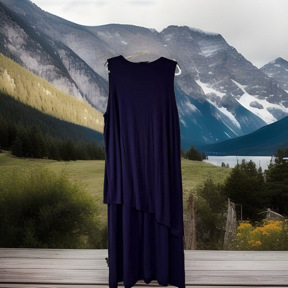 2X Ulla Popken 1 Pc. Stretchy Layered Navy Midi Sleeveless Oversized Comfy Dress - Picture 12 of 12